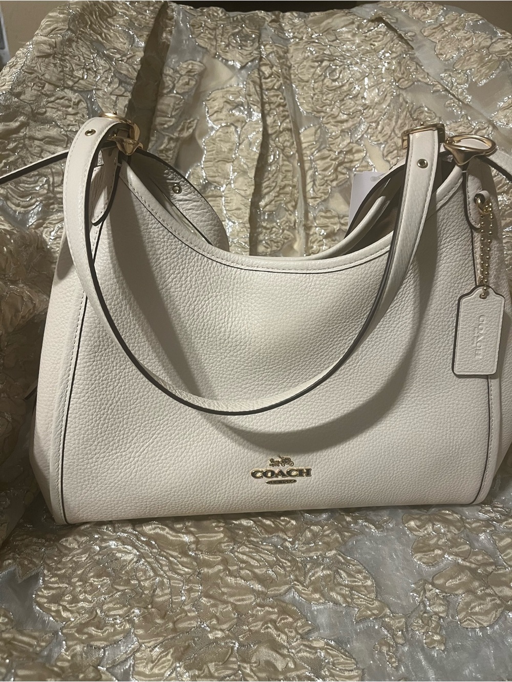Coach Cream Pebbled Leather Shoulder Bag with Gold Hardware